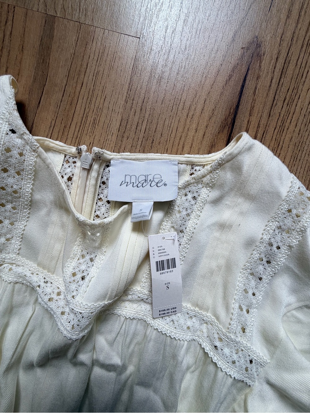 Light Cream Lace-Trim Summer Romper with Tie Waist by Mare-Mare - Picture 2 of 3